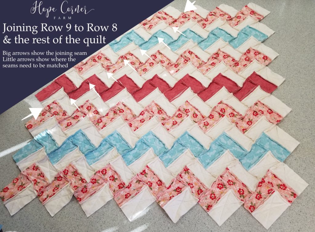 Joining Row 9 to the Rag Quilt - Chevron Style Hope Corner Farm