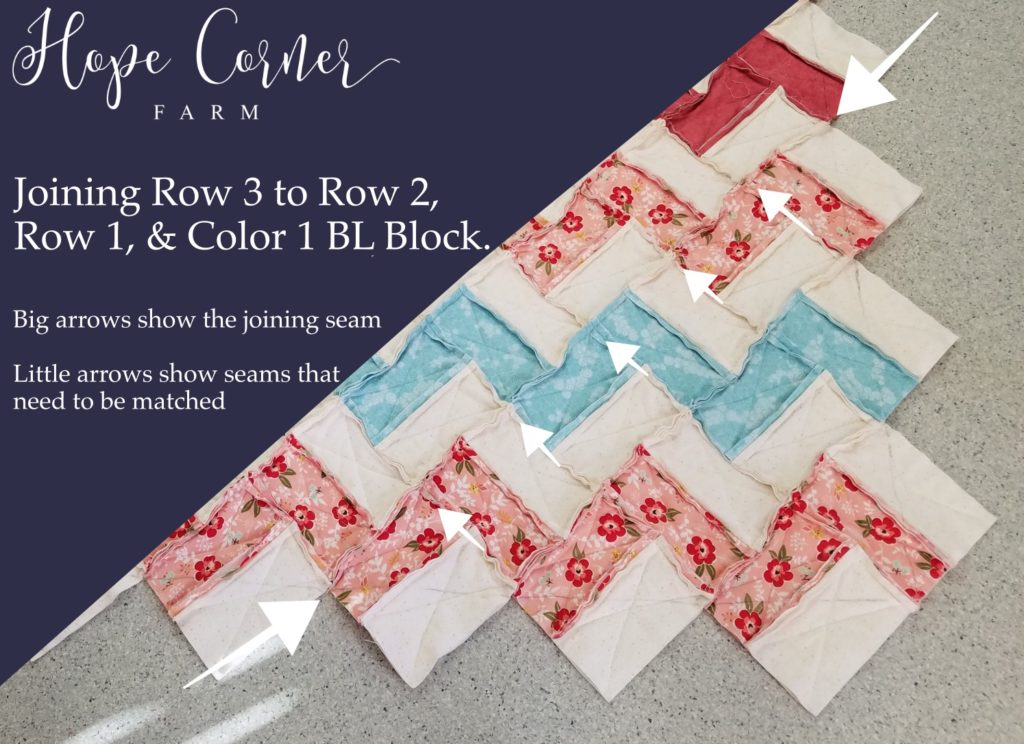Joining Row 3 to the Rag Quilt - Chevron Style Hope Corner Farm