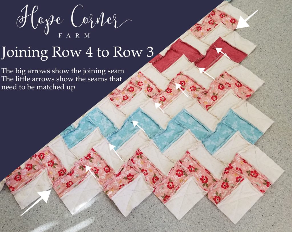 Joining Row 4 to the Rag Quilt - Chevron Style Hope Corner Farm