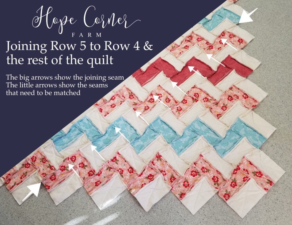 Joining Row 5 to the Rag Quilt - Chevron Style Hope Corner Farm