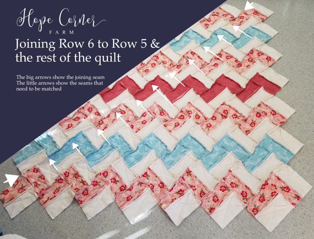 Joining Row 6 to the Rag Quilt - Chevron Style Hope Corner Farm