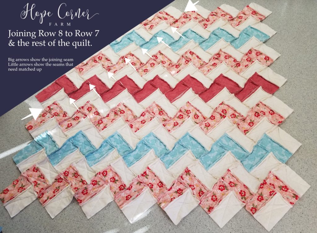 Joining Row 8 to the Rag Quilt - Chevron Style Hope Corner Farm