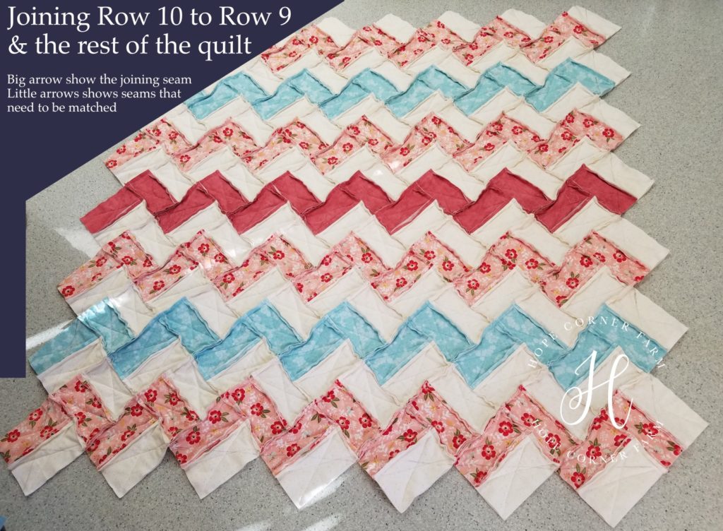 Joining Row 10 to the Rag Quilt - Chevron Style Hope Corner Farm