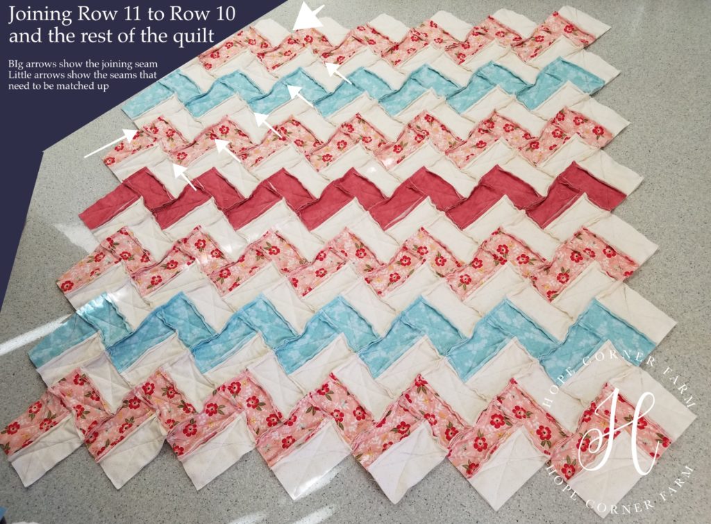 Joining Row 11 to the Rag Quilt - Chevron Style Hope Corner Farm