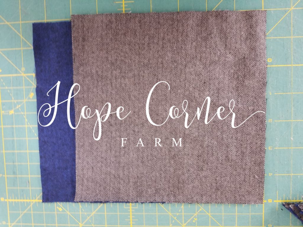 Getting ready to mark the fabric for the half square triangle Hope Corner Farm