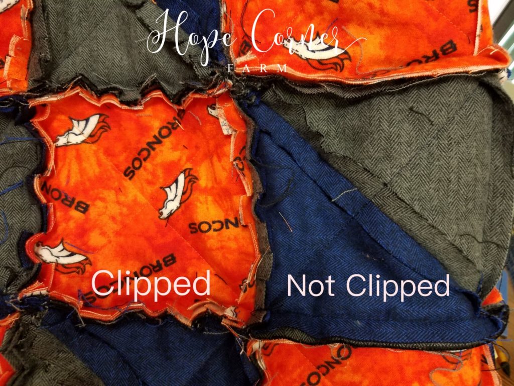 Clipped vs. Unclipped blocks on the Half Square Triangle Rag Quilt Hope Corner Farm