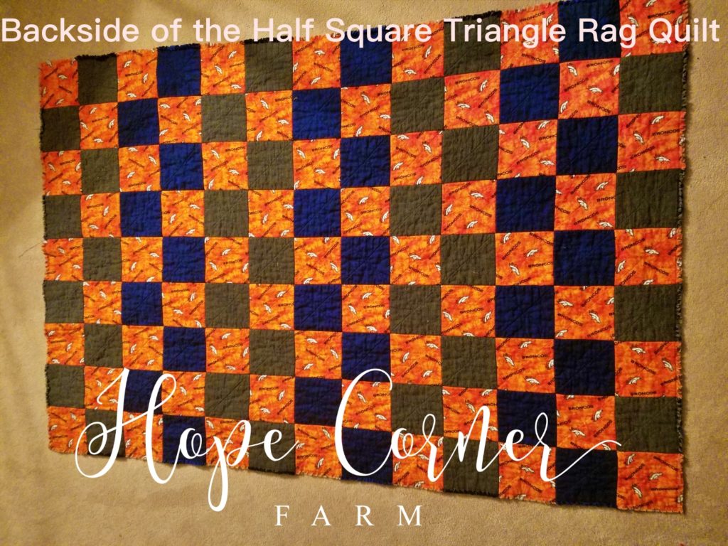 Back of the Half Square Triangle Rag Quilt Hope Corner Farm