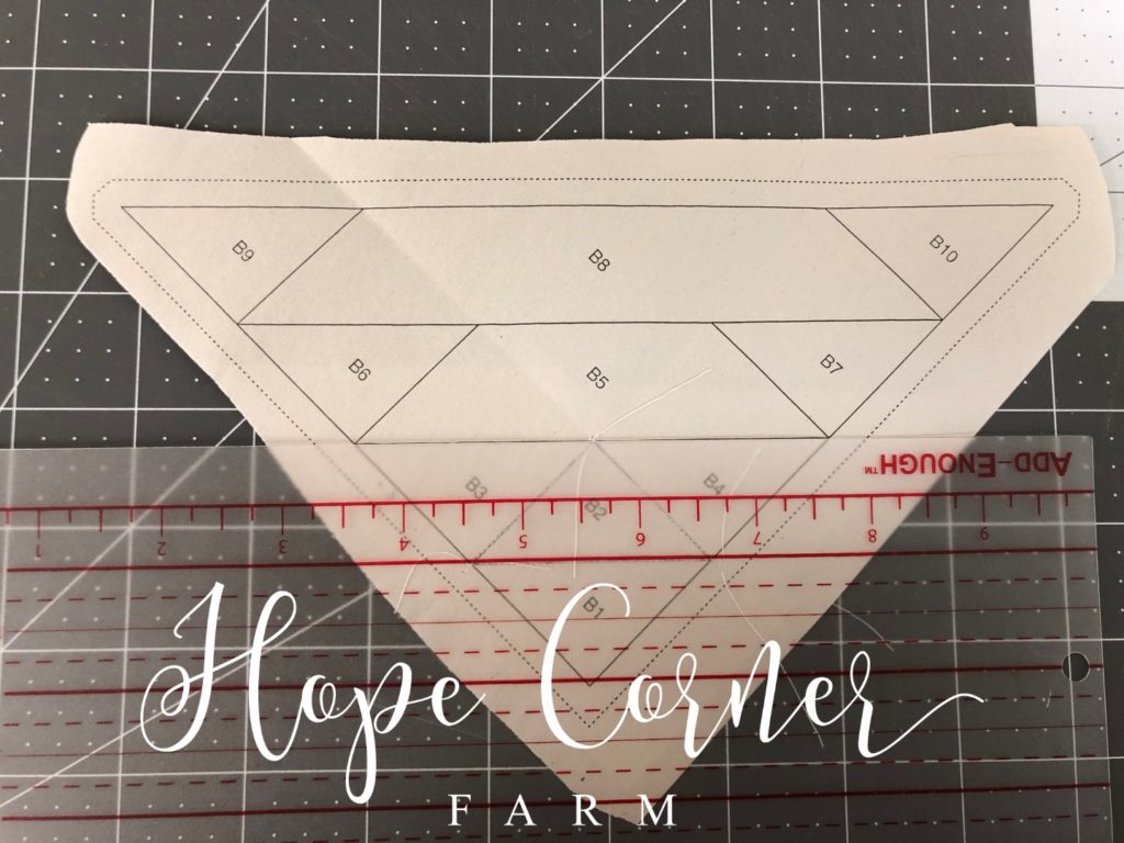 Preparing to cut in paper piecing Hope Corner Farm
