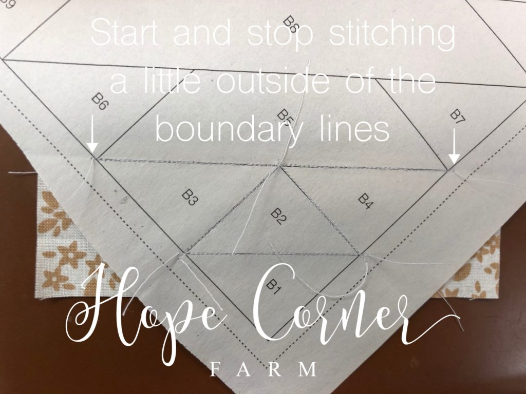 Where to start and stop sewing in paper piecing Hope Corner Farm
