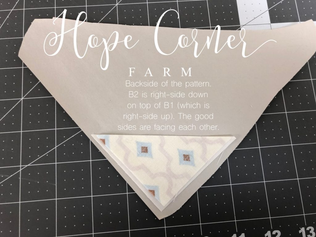 Placing the fabric for paper piecing Hope Corner Farm