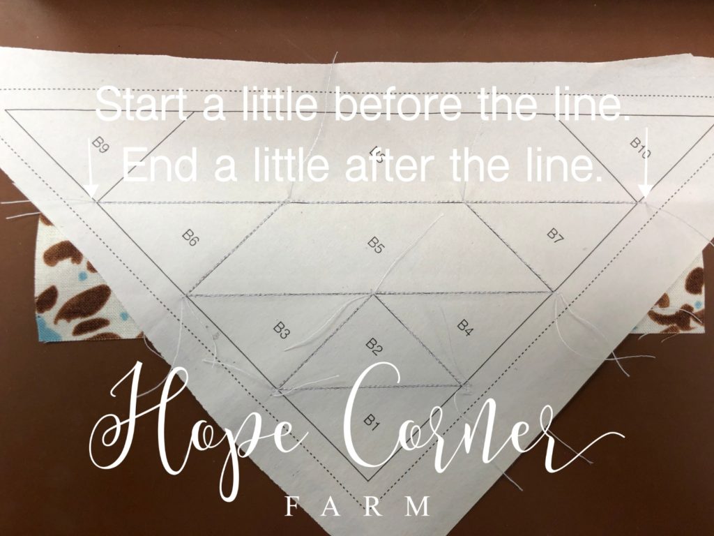 Starting and stopping the stitching in paper piecing Hope Corner Farm