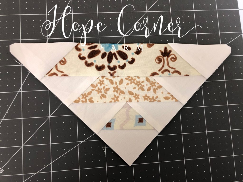 Front view of a trimmed paper pieced block Hope Corner Farm