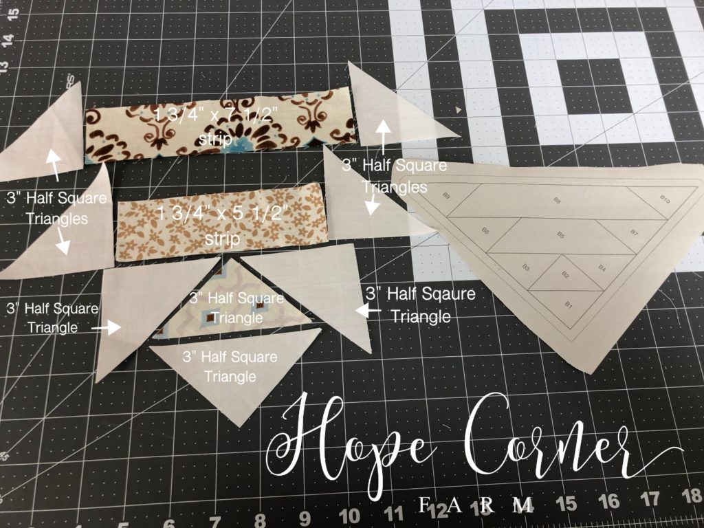 Fabric cuts for Paper Piecing Hope Corner Farm