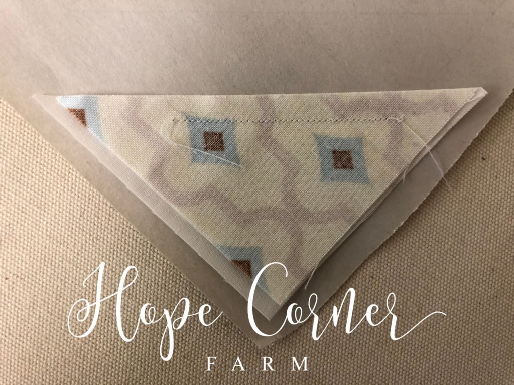 First seam in paper piecing Hope Corner Farm