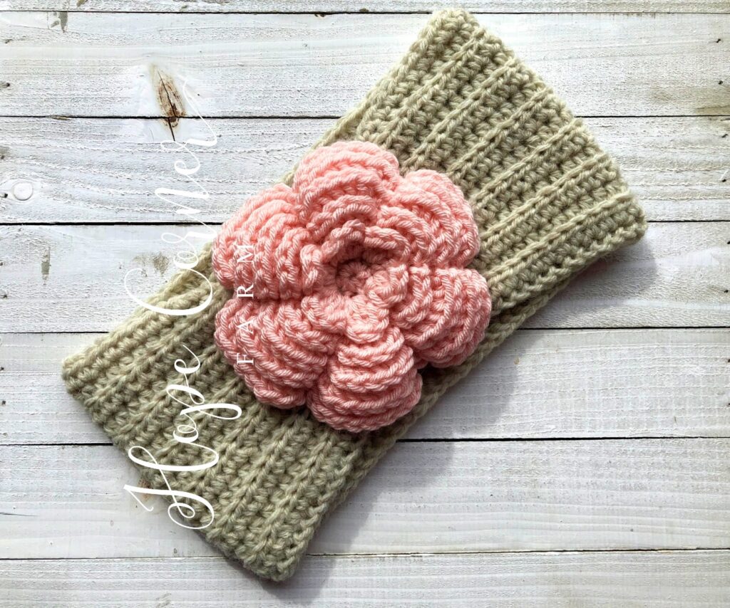 Crochet wide cinch headband with flower tutorial