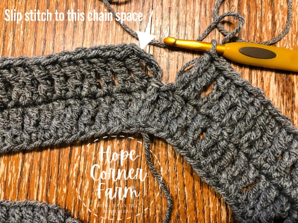 Where to slip stitch the scarf together