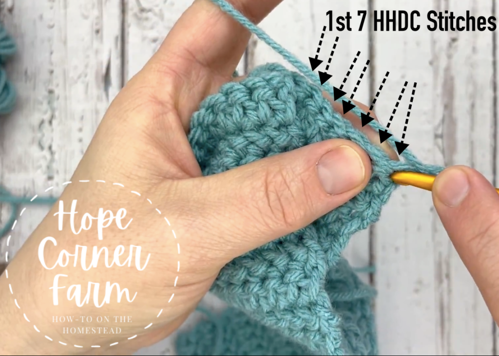 Placement of the herringbone half double crochets