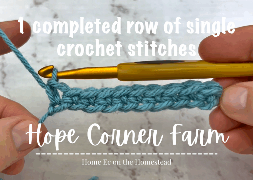 1 completed row of single crochet stitches