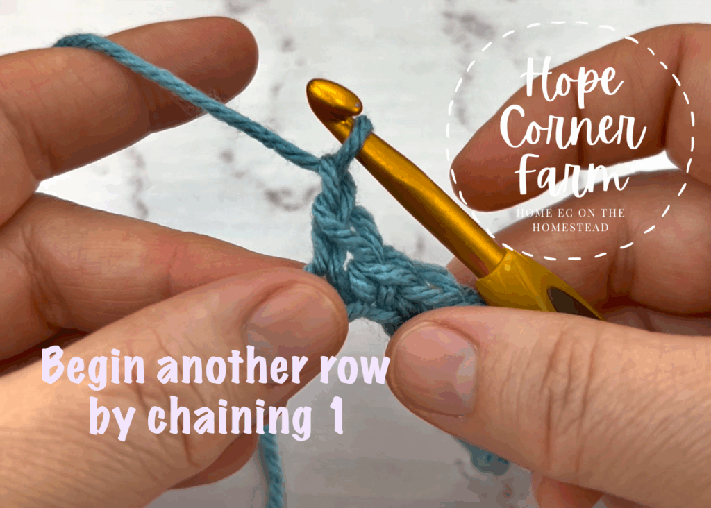 Begin another row of single crochet stitches by chaining 1