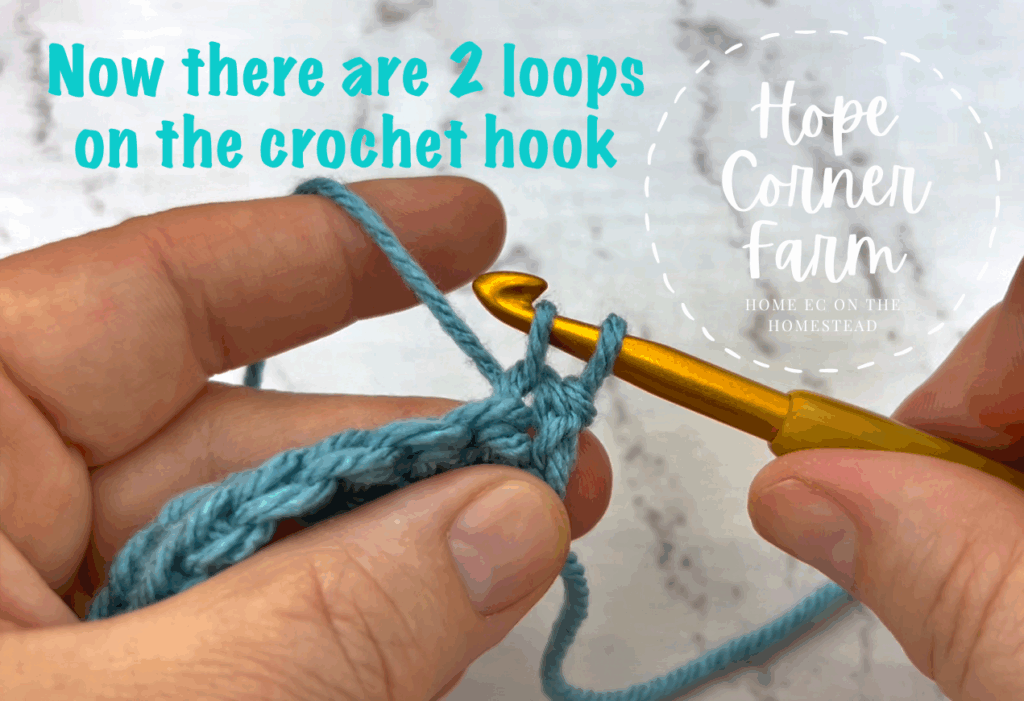 2 loops of yarn on the crochet hook