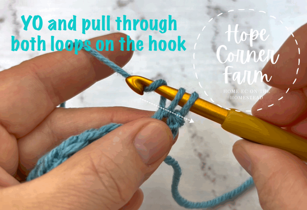 Yarn Over and pull through both loops of yarn on the crochet hook
