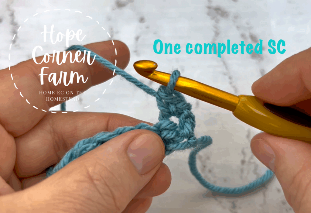 one completed single crochet stitch