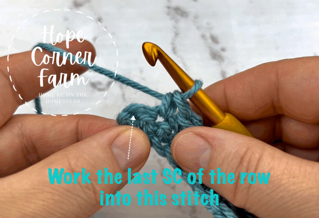 The place to work the final single crochet stitch of the row