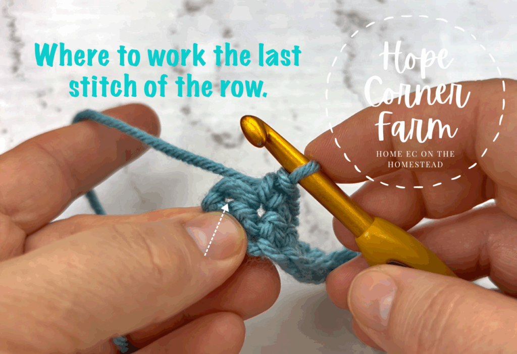 Where to work the last single crochet stitch of the row