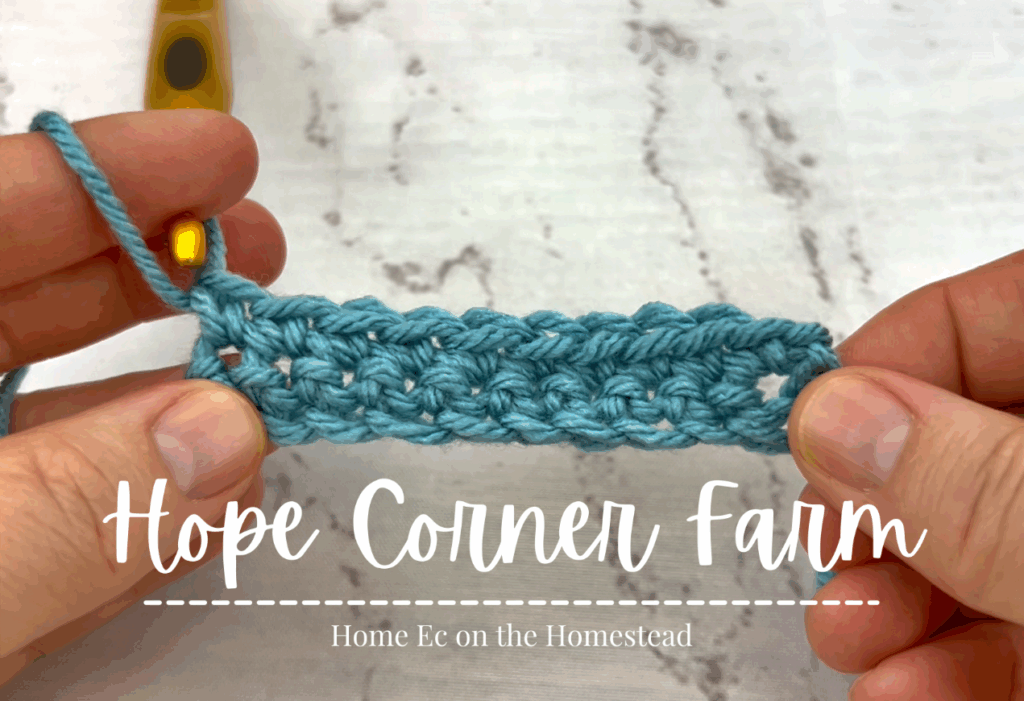 Completed second row of Single Crochet Stitches