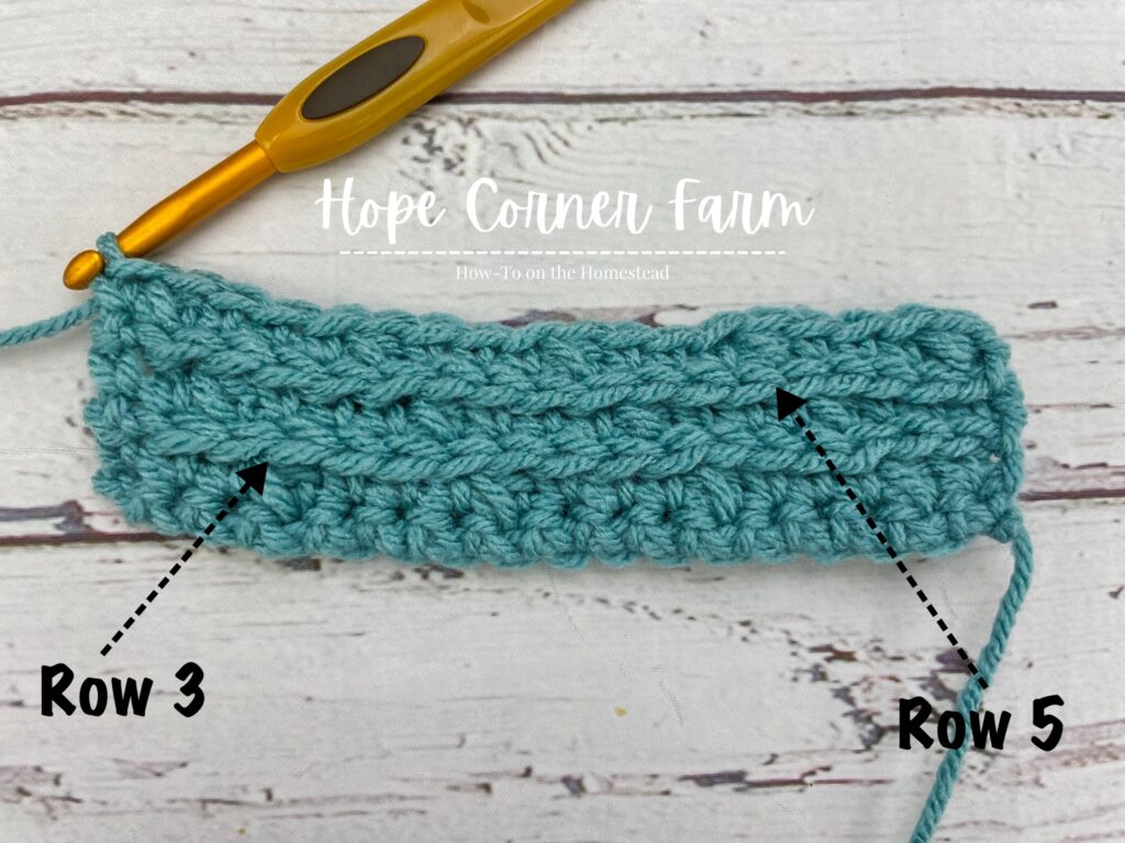 Row 6 of the crochet ear warmer