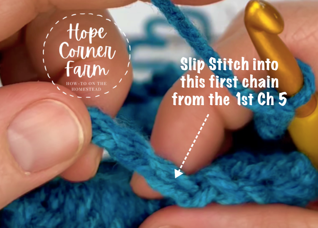 Where to place the last crochet slip stitch