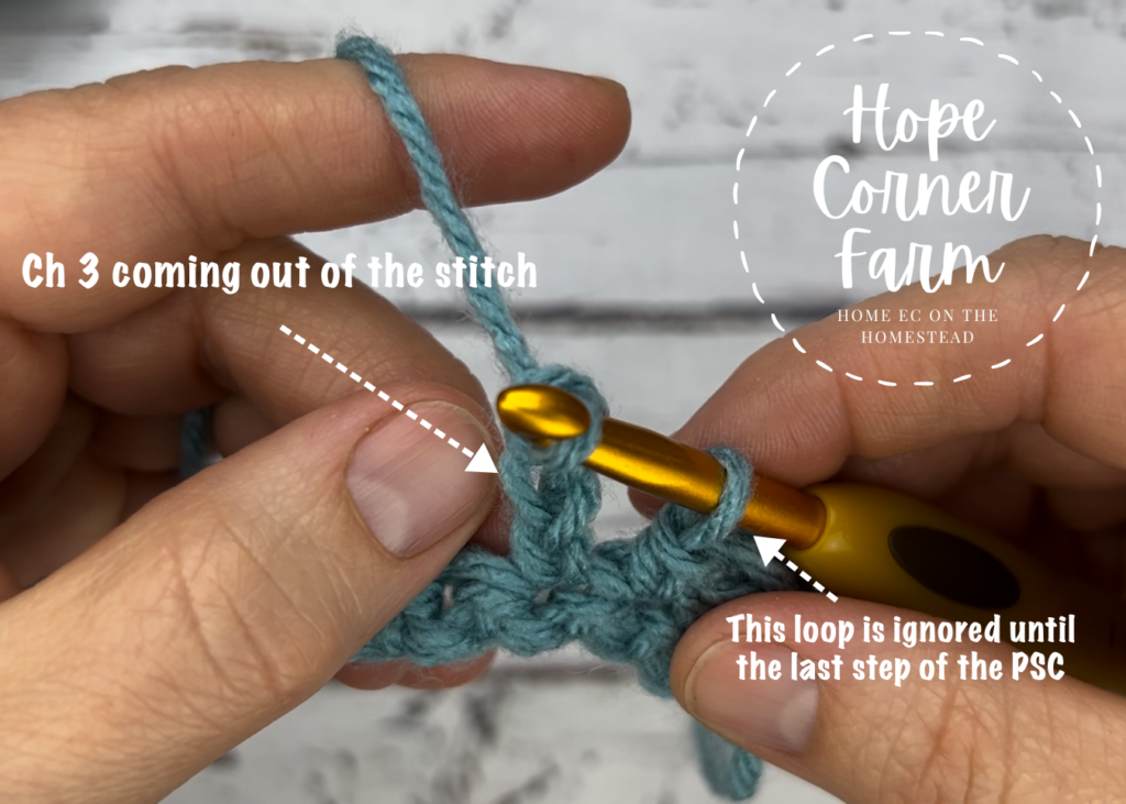 Chain 3 of the Picot Single Crochet Stitch