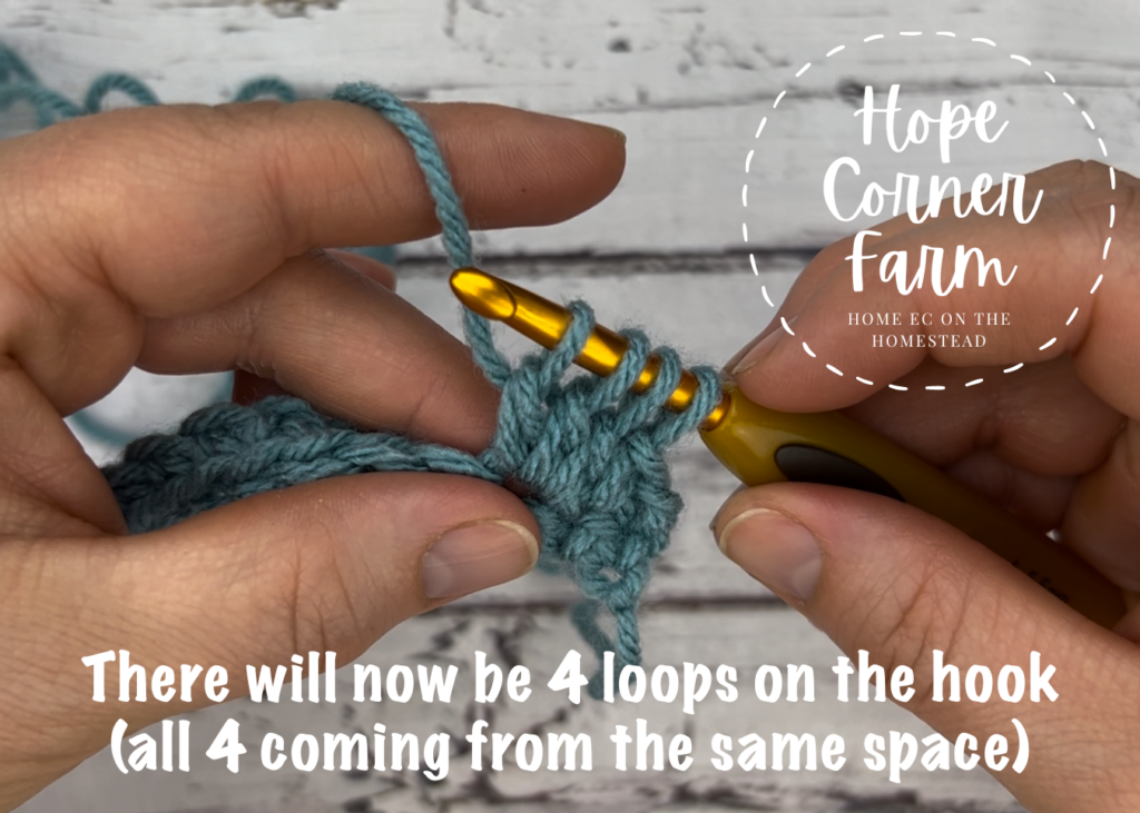 4 loops on the hook for the spot stitch in crochet