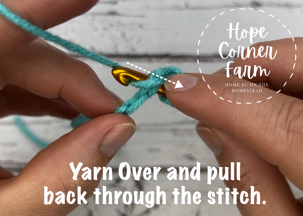 Pull backwards through the crochet stitch