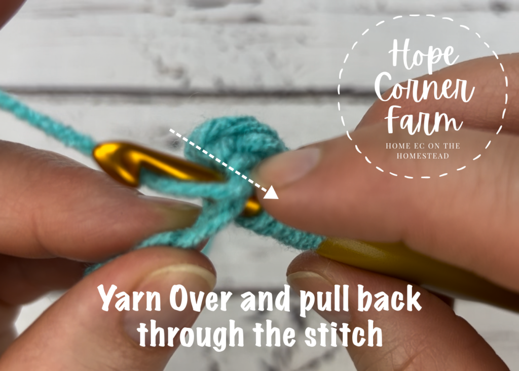 yarn over and pull back through the space