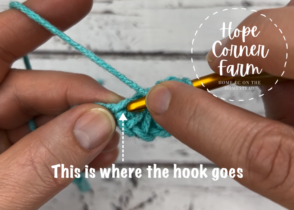 Placement of the crochet hook