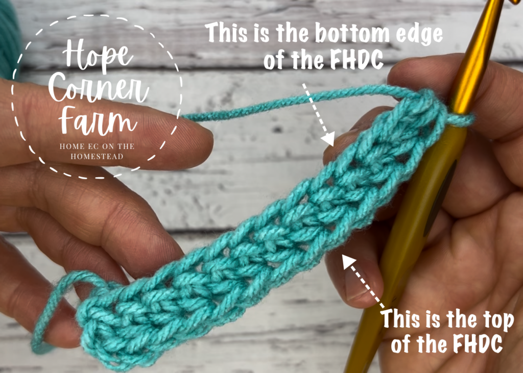 Top edge and bottom edge of the Foundation Half Double Crochet
