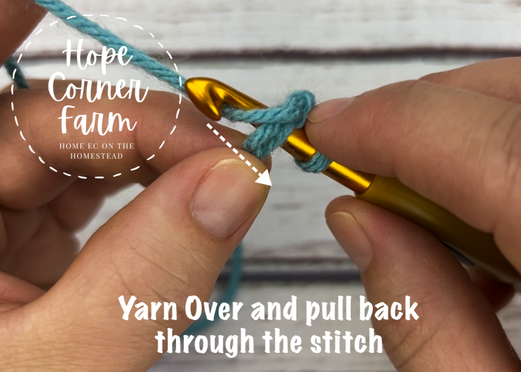 Yarn over and pull through the chain