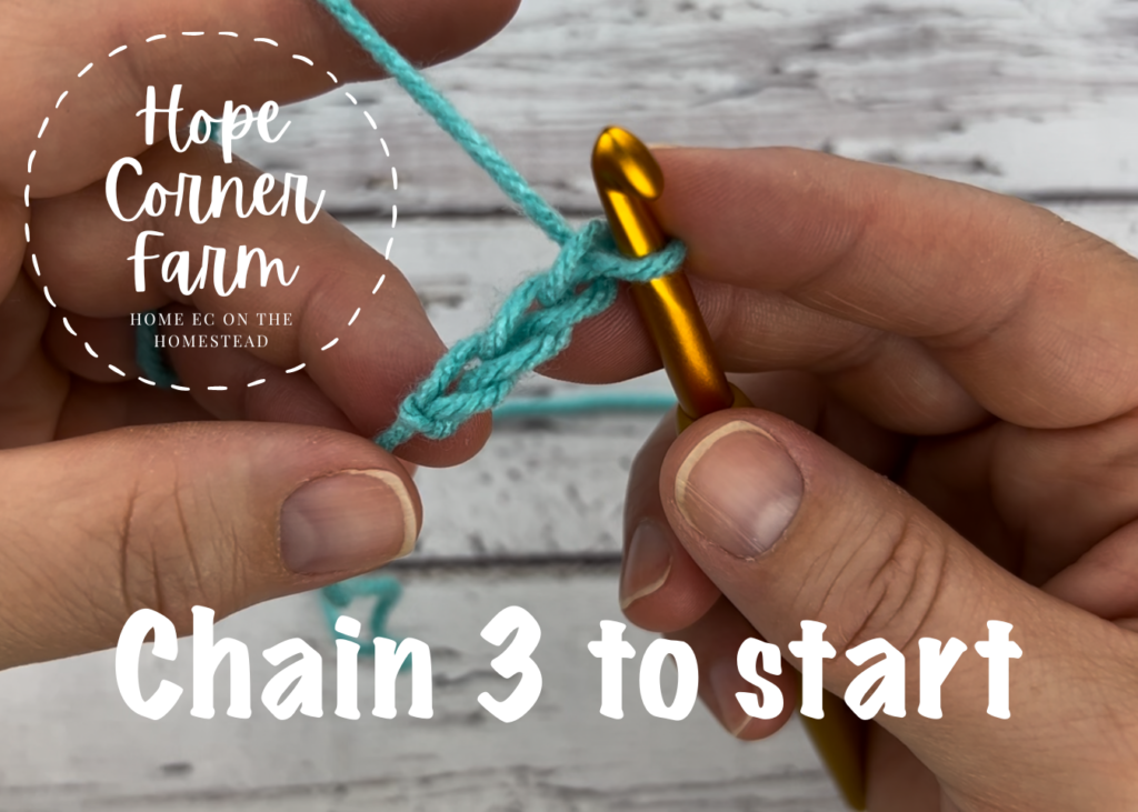 Chain 3 to start the foundation treble crochet stitch