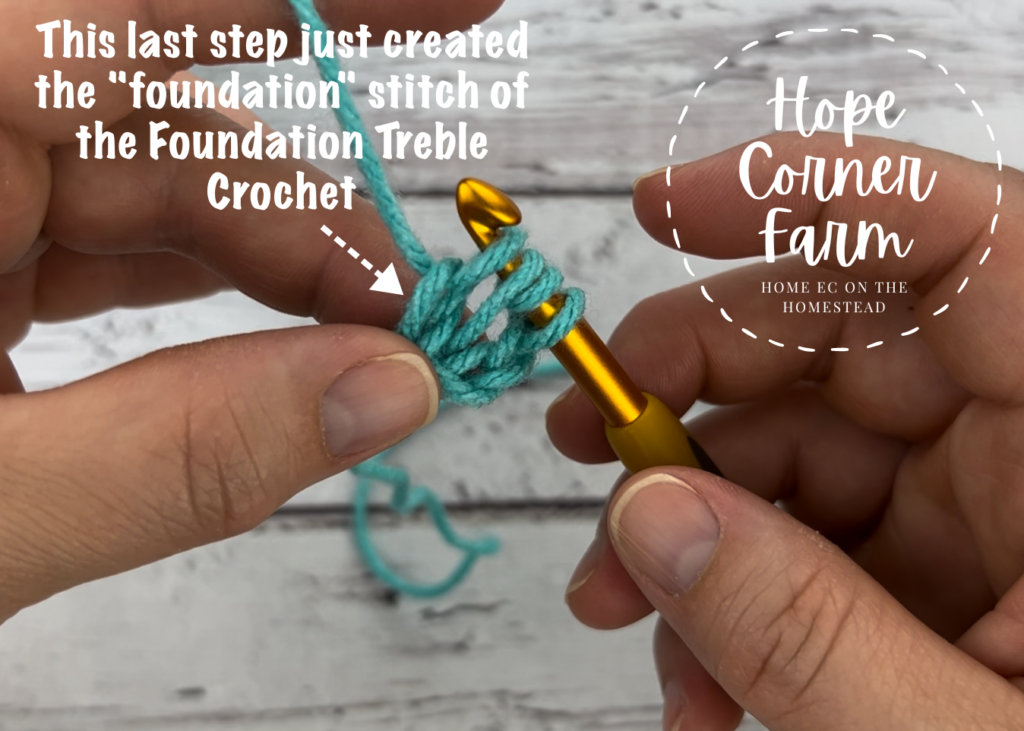 We just created the foundation part of the Foundation Treble Crochet stitch
