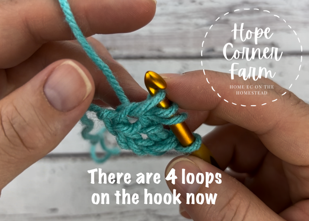 4 loops on the crochet hook