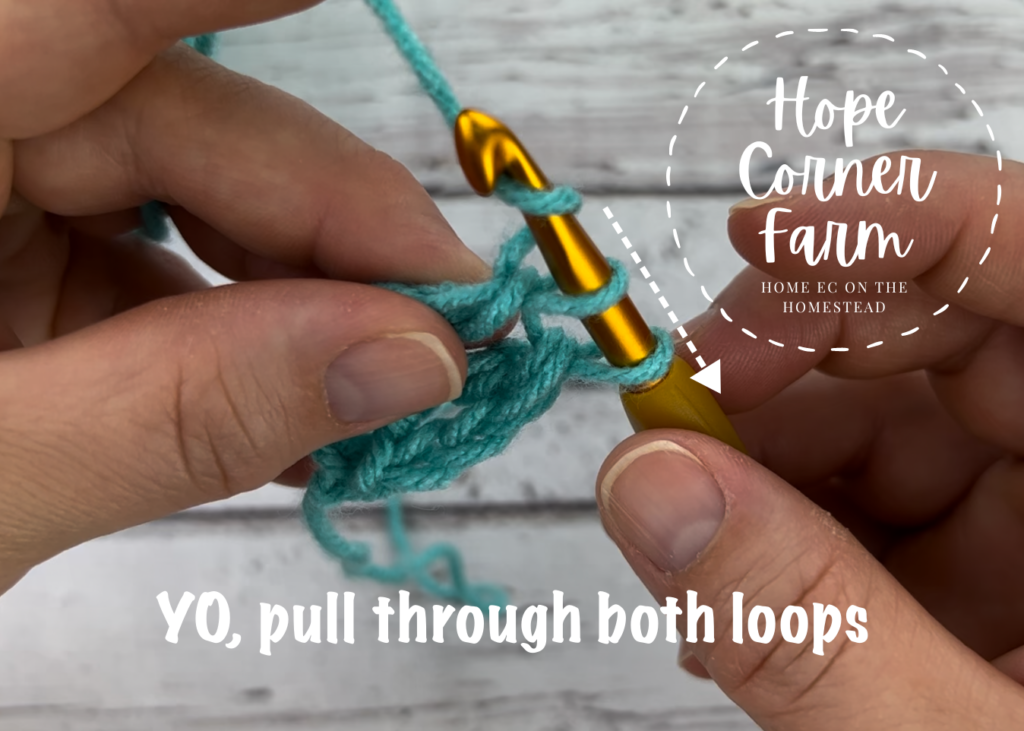 Yarn Over and pull through both loops to complete the foundation treble crochet stitch
