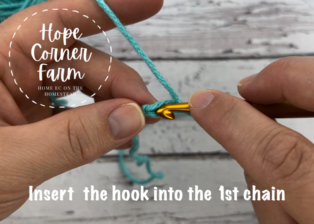 Where to place the crochet hook for the first foundation treble crochet stitch