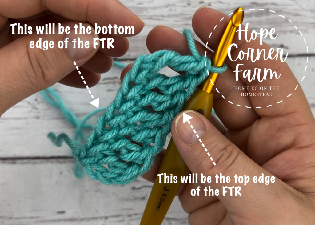 The top and the bottom edge of the foundation treble crochet stitch