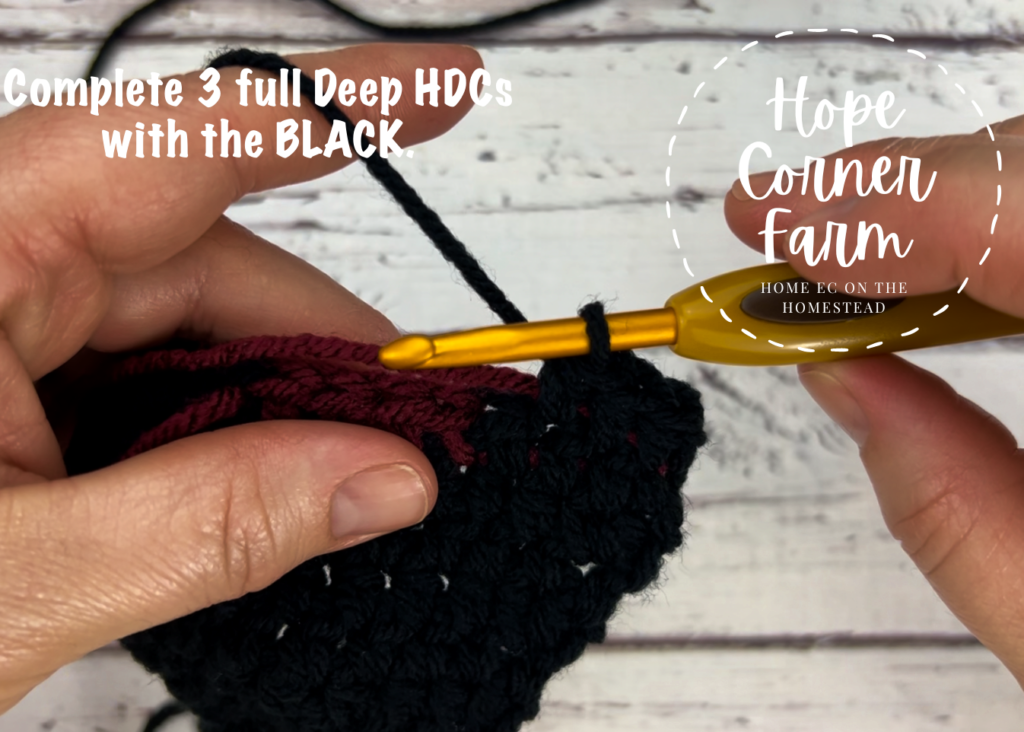 3 deep hdc crochet stitches in black