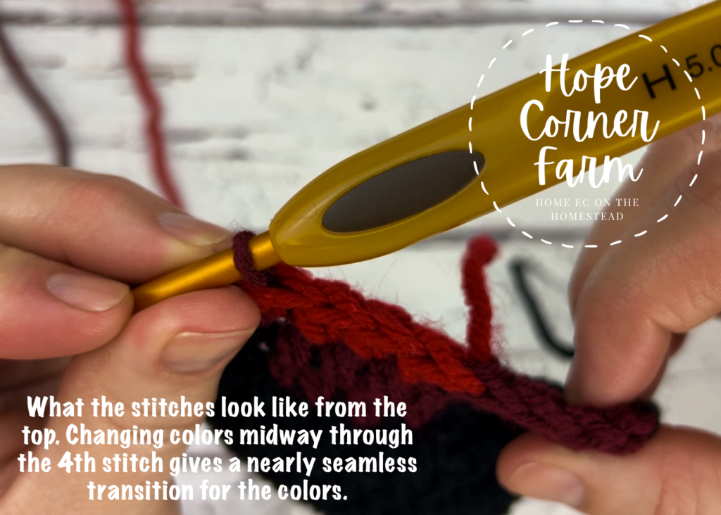 The tops of the crochet stitches