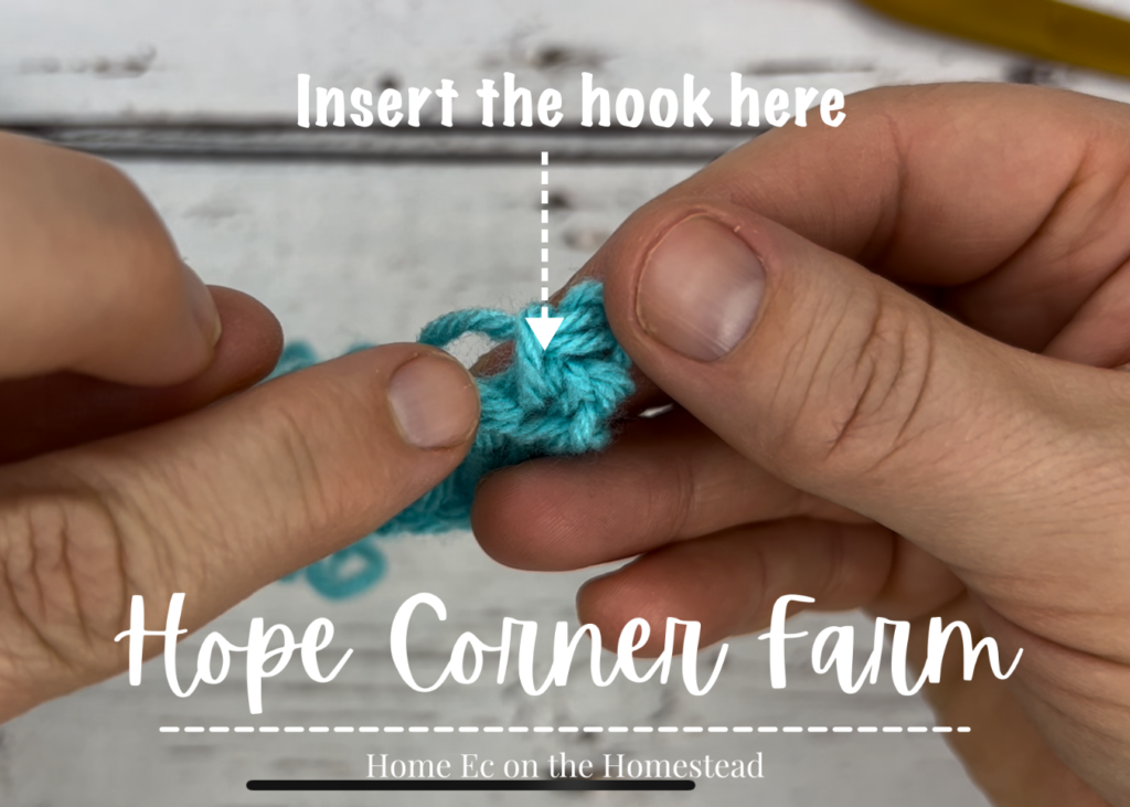 Hook placement for the stacked single crochet stitch