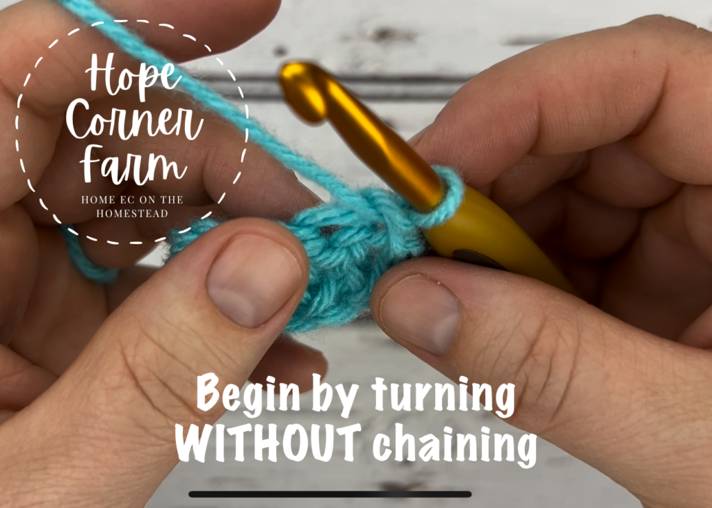 Begin the row of Stacked Single Crochets by turning without chaining