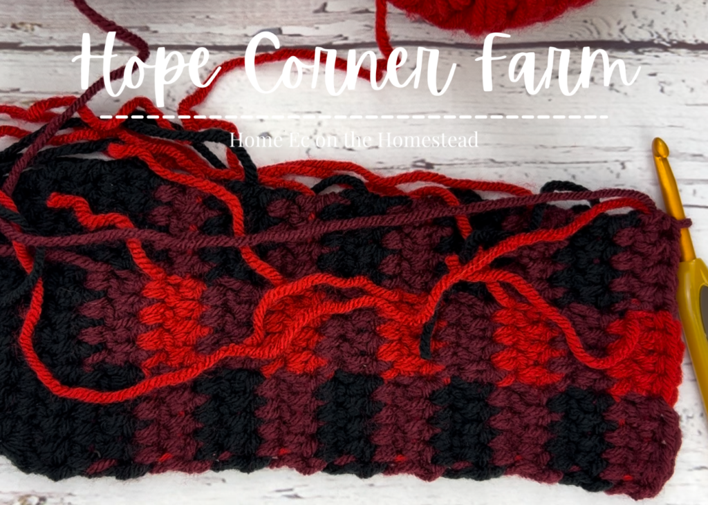 crochet buffalo plaid ear warmer row 30