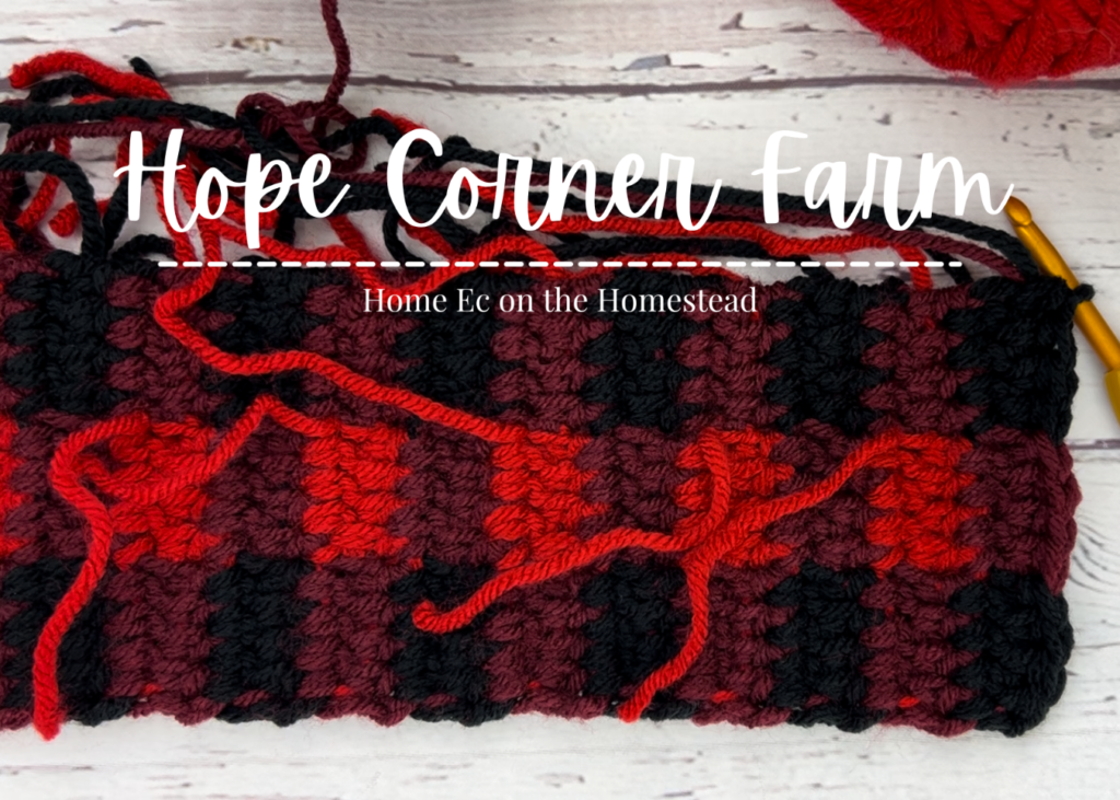 row 36 How to Crochet a Buffalo Plaid Flower Headband by Hope Corner Farm